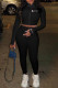 Black Fashion Casual Embroidery Solid Color Zipper Collar Long Sleeve Two Pieces