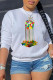 White Street Print Patchwork O Neck Tops