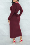 Purple Casual Solid Bandage Patchwork V Neck One Step Skirt Dresses