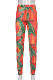 Multicolor Fashion Casual Print Fold Skinny High Waist Pencil Trousers