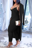 Grey Casual Solid Patchwork V Neck Long Sleeve Two Pieces