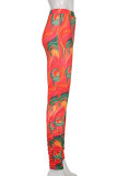 Multicolor Fashion Casual Print Fold Skinny High Waist Pencil Trousers