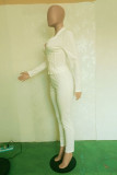 White Fashion Casual Solid Split Joint Turndown Collar Long Sleeve Two Pieces