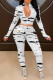 White Fashion Casual Print Patchwork Zipper Collar Long Sleeve Two Pieces
