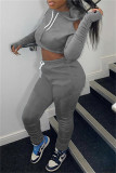 Blue Fashion Casual Solid Hollowed Out Hooded Collar Long Sleeve Two Pieces