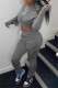 Grey Fashion Casual Solid Hollowed Out Hooded Collar Long Sleeve Two Pieces