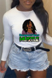 White Fashion Casual Print Basic O Neck Tops