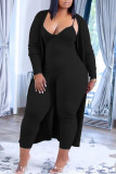 Grey Casual Solid Patchwork V Neck Long Sleeve Two Pieces