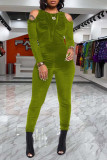 Watermelon Red Casual Solid Patchwork Fold O Neck Skinny Jumpsuits