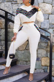 White Fashion Casual Patchwork Sequins Hooded Collar Long Sleeve Two Pieces