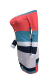 Multicolor Fashion Casual Patchwork Backless Off the Shoulder Long Sleeve Dresses