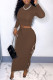 Brown Sexy Solid Tassel Patchwork O Neck Long Sleeve Two Pieces