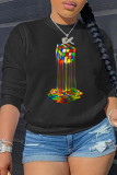 Grey Street Print Patchwork O Neck Tops