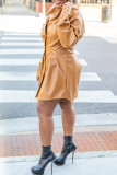 Camel Fashion Casual Solid Patchwork Turndown Collar Long Sleeve Dresses