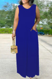 Blue Daily Elegant Solid Split Joint O Neck Vest Dress Dresses