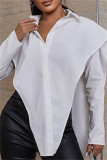 White Fashion Casual Solid Split Joint Asymmetrical Turndown Collar Tops