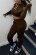 Brown Fashion Casual Solid Hollowed Out Hooded Collar Long Sleeve Two Pieces