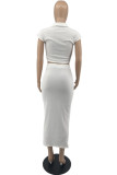 White Sexy Casual Solid Basic Turndown Collar Short Sleeve Two Pieces