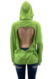 Green Fashion Casual Solid Hollowed Out Backless Hooded Collar Outerwear