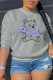 Grey Sexy Daily Print Patchwork O Neck Tops