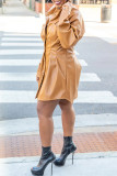 Camel Fashion Casual Solid Patchwork Turndown Collar Long Sleeve Dresses