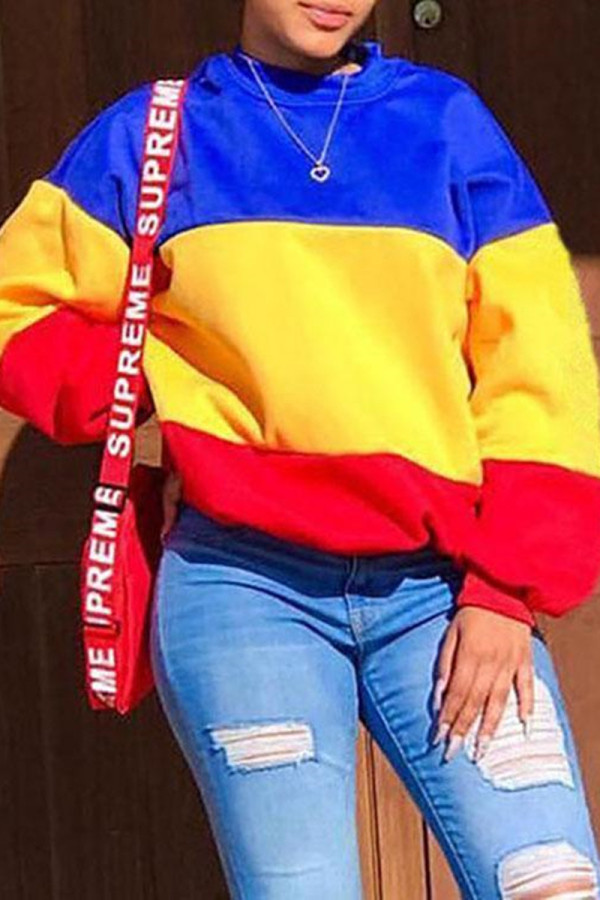 Yellow Fashion Casual Patchwork Basic O Neck Tops