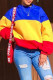 Yellow Fashion Casual Patchwork Basic O Neck Tops