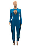 Red Fashion Casual Solid Tassel Hollowed Out O Neck Regular Jumpsuits