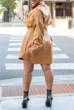 Camel Fashion Casual Solid Patchwork Turndown Collar Long Sleeve Dresses