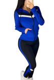 Dark Blue Casual Sportswear Patchwork Solid Patchwork Hooded Collar Long Sleeve Short Two Pieces