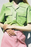 Light Green Fashion Casual Solid Cardigan Turndown Collar Outerwear
