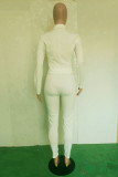 White Fashion Casual Solid Split Joint Turndown Collar Long Sleeve Two Pieces
