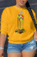Yellow Street Print Patchwork O Neck Tops