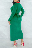 Purple Casual Solid Bandage Patchwork V Neck One Step Skirt Dresses