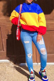 Yellow Fashion Casual Patchwork Basic O Neck Tops