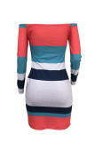 Multicolor Fashion Casual Patchwork Backless Off the Shoulder Long Sleeve Dresses
