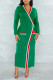Green Casual Solid Bandage Patchwork V Neck One Step Skirt Dresses