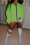 Green Fashion Casual Solid Hollowed Out Backless Hooded Collar Outerwear
