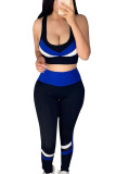 Dark Blue Casual Sportswear Patchwork Solid Patchwork Hooded Collar Long Sleeve Short Two Pieces