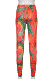 Multicolor Fashion Casual Print Fold Skinny High Waist Pencil Trousers
