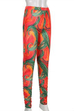 Multicolor Fashion Casual Print Fold Skinny High Waist Pencil Trousers