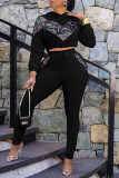 White Fashion Casual Patchwork Sequins Hooded Collar Long Sleeve Two Pieces