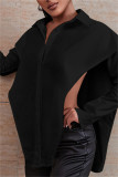 Black Fashion Casual Solid Split Joint Asymmetrical Turndown Collar Tops