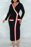 Purple Casual Solid Bandage Patchwork V Neck One Step Skirt Dresses