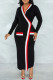 Black Casual Solid Bandage Patchwork V Neck One Step Skirt Dresses
