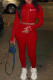Red Fashion Casual Embroidery Solid Color Zipper Collar Long Sleeve Two Pieces
