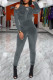 Grey Casual Solid Patchwork Fold O Neck Skinny Jumpsuits