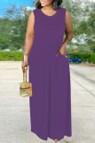 Purple Daily Elegant Solid Split Joint O Neck Vest Dress Dresses