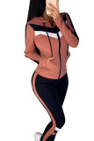 Pink Casual Sportswear Patchwork Solid Patchwork Hooded Collar Long Sleeve Short Two Pieces