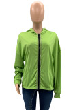 Green Fashion Casual Solid Hollowed Out Backless Hooded Collar Outerwear